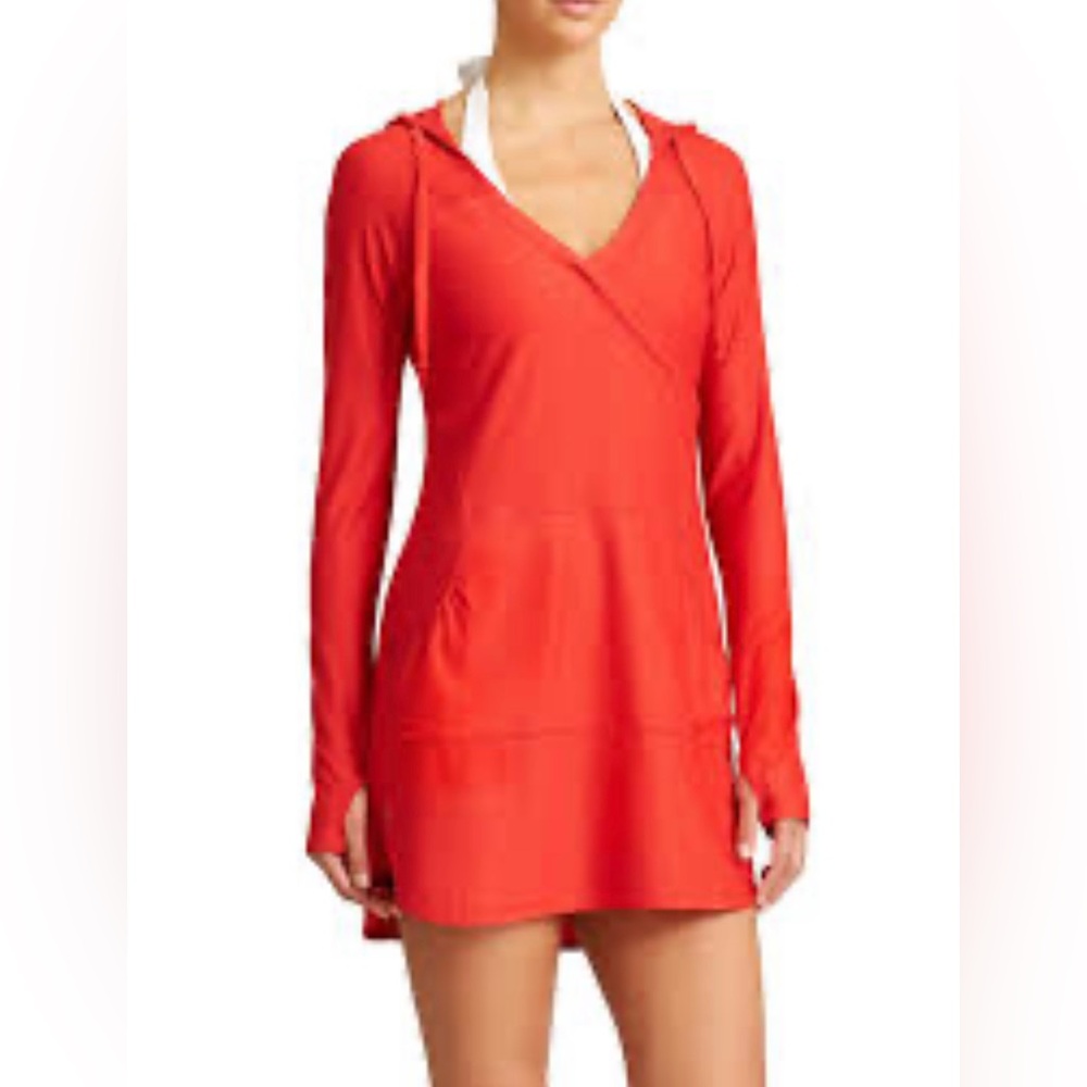 Athleta Wick It Wader Hooded Swim Coverup Medium Coral